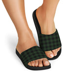 Green And Black Buffalo Plaid Print Black Slide Sandals