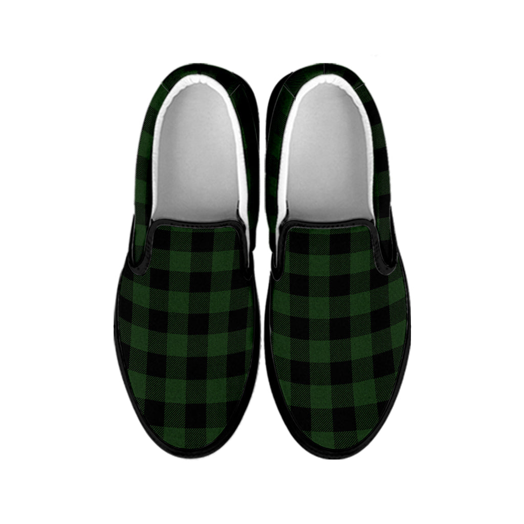 Green And Black Buffalo Plaid Print Black Slip On Shoes