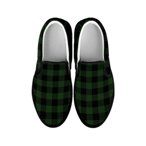 Green And Black Buffalo Plaid Print Black Slip On Shoes