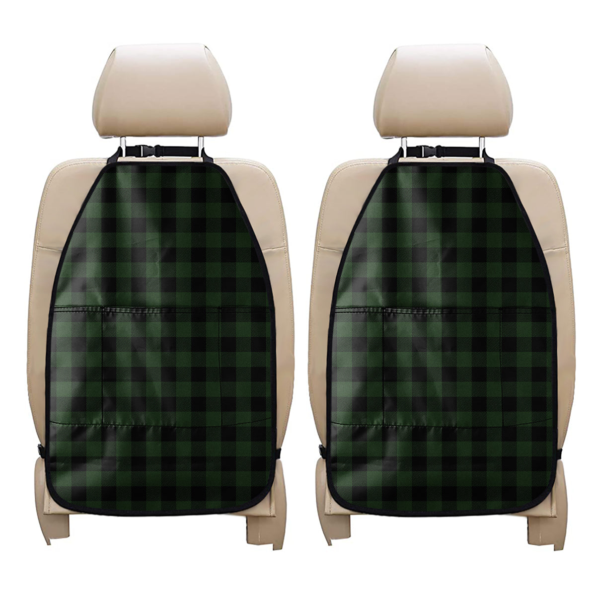 Green And Black Buffalo Plaid Print Car Seat Organizers