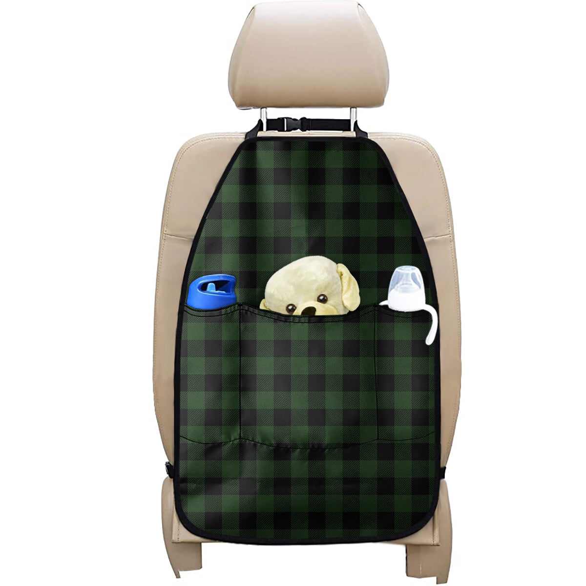 Green And Black Buffalo Plaid Print Car Seat Organizers