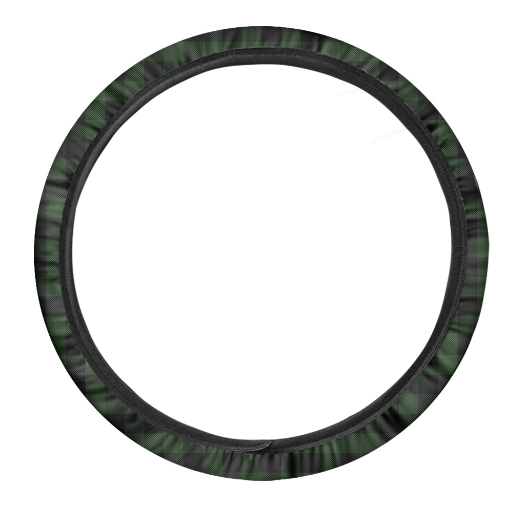 Green And Black Buffalo Plaid Print Car Steering Wheel Cover