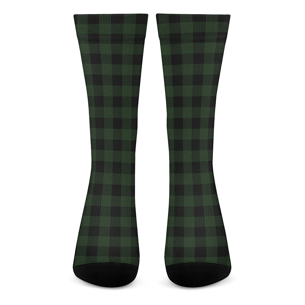 Green And Black Buffalo Plaid Print Crew Socks