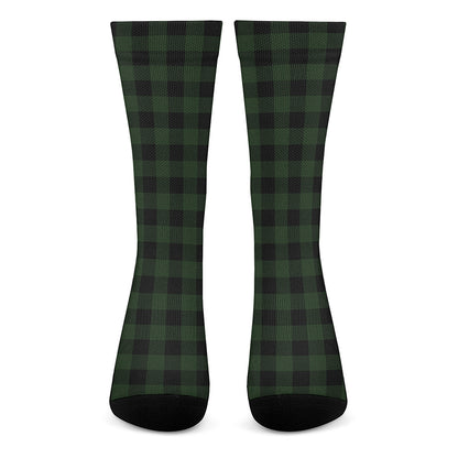 Green And Black Buffalo Plaid Print Crew Socks