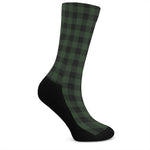 Green And Black Buffalo Plaid Print Crew Socks