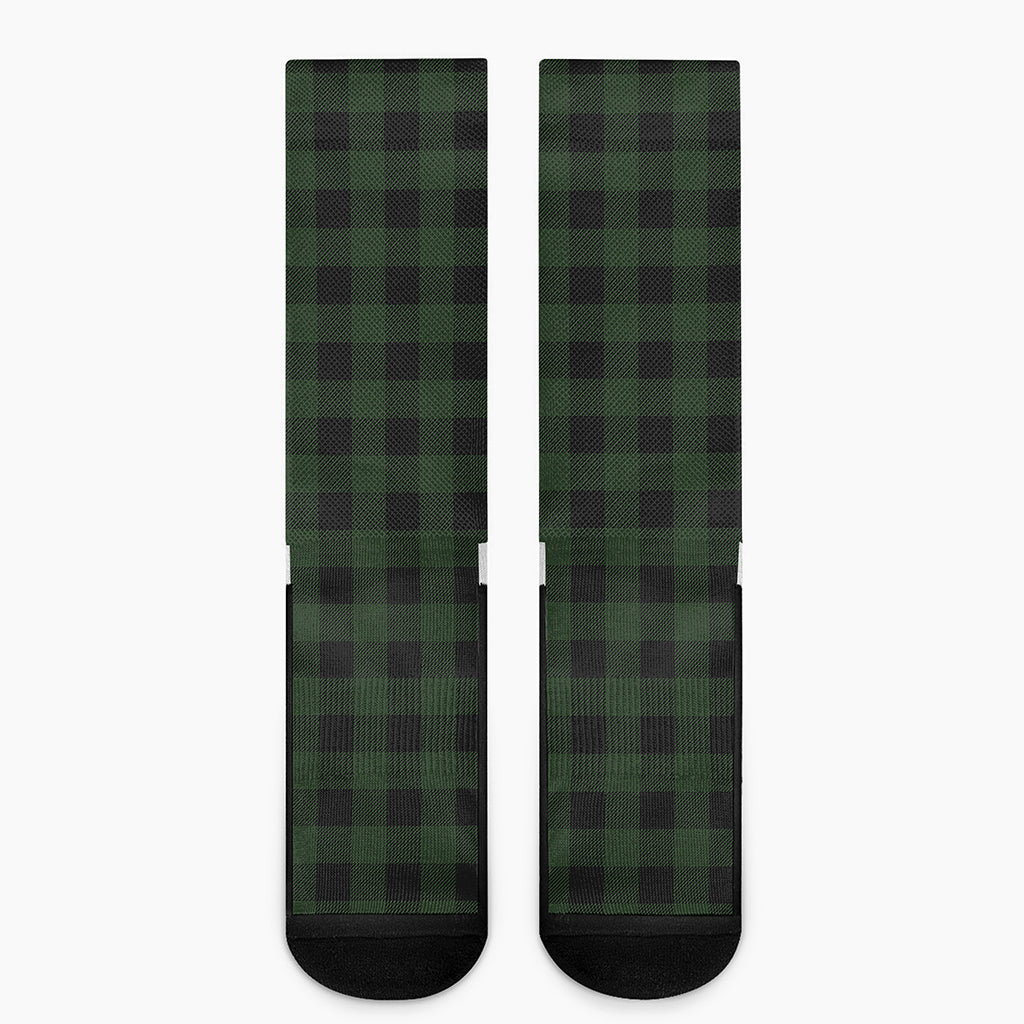 Green And Black Buffalo Plaid Print Crew Socks