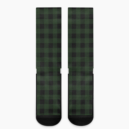 Green And Black Buffalo Plaid Print Crew Socks