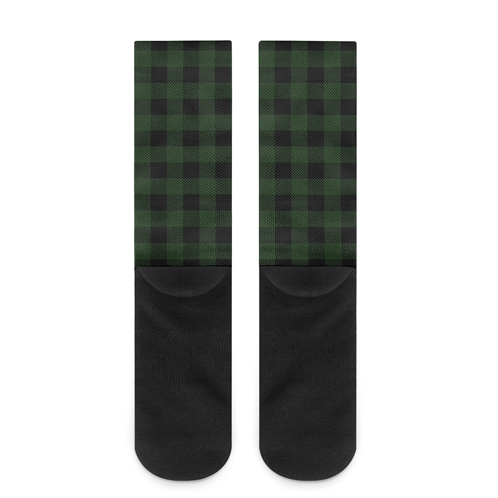 Green And Black Buffalo Plaid Print Crew Socks