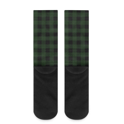 Green And Black Buffalo Plaid Print Crew Socks