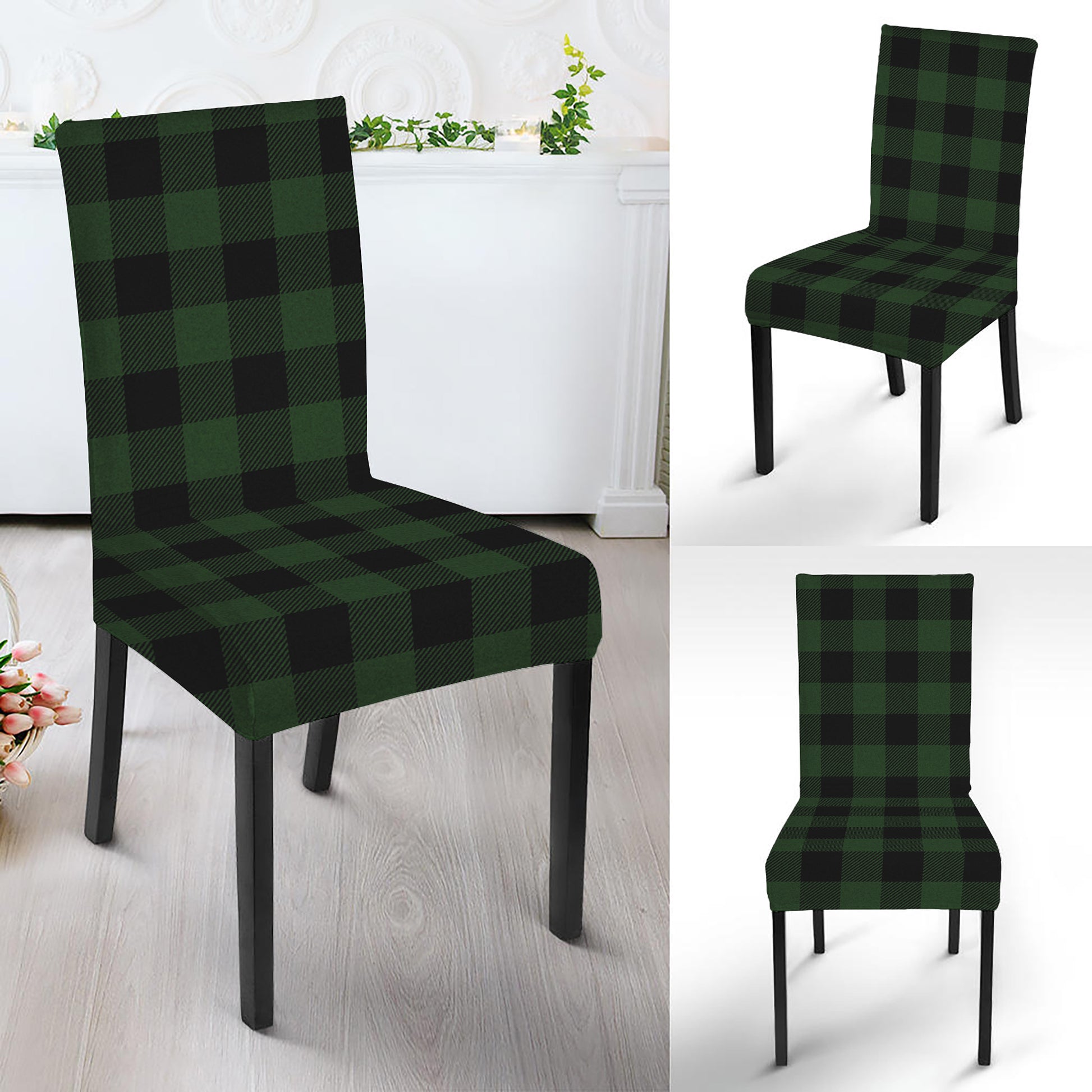 Green And Black Buffalo Plaid Print Dining Chair Slipcover