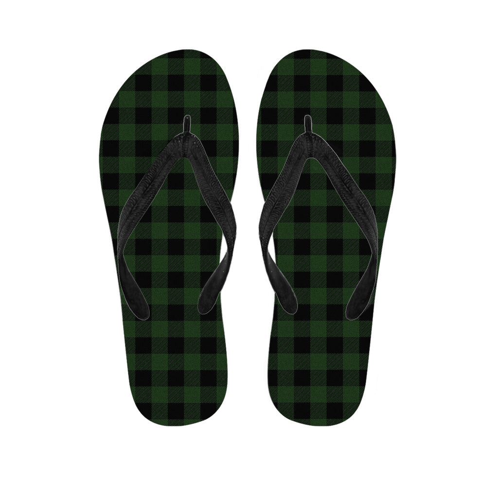 Green And Black Buffalo Plaid Print Flip Flops