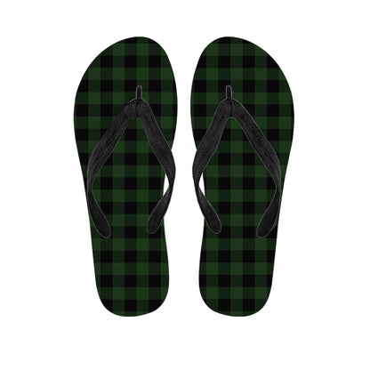 Green And Black Buffalo Plaid Print Flip Flops
