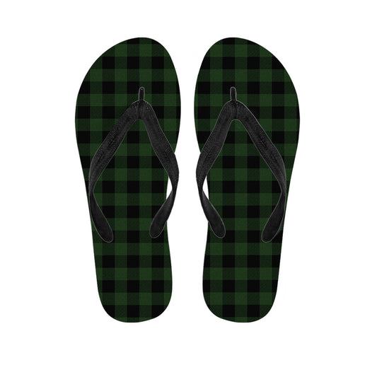 Green And Black Buffalo Plaid Print Flip Flops