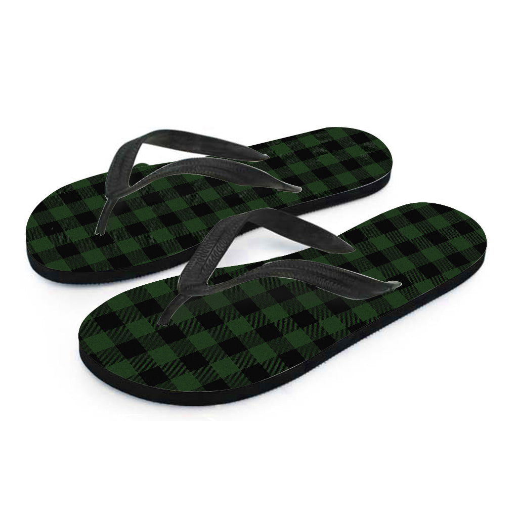 Green And Black Buffalo Plaid Print Flip Flops