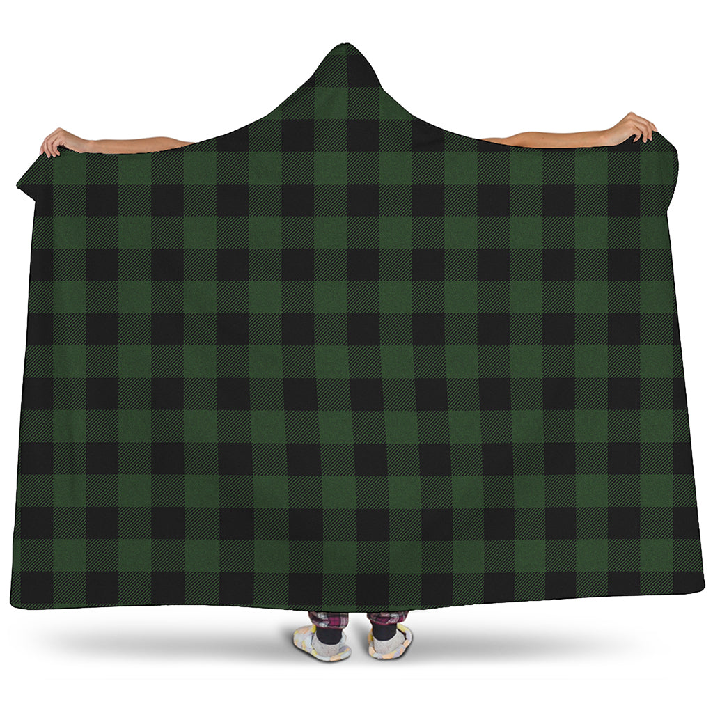 Green And Black Buffalo Plaid Print Hooded Blanket