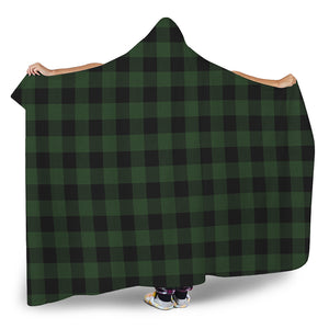 Green And Black Buffalo Plaid Print Hooded Blanket