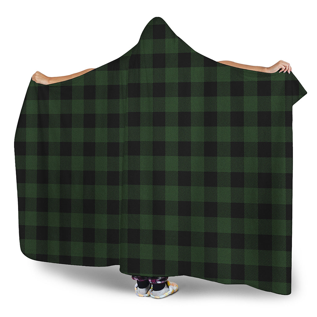 Green And Black Buffalo Plaid Print Hooded Blanket