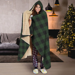 Green And Black Buffalo Plaid Print Hooded Blanket