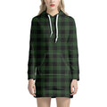 Green And Black Buffalo Plaid Print Pullover Hoodie Dress