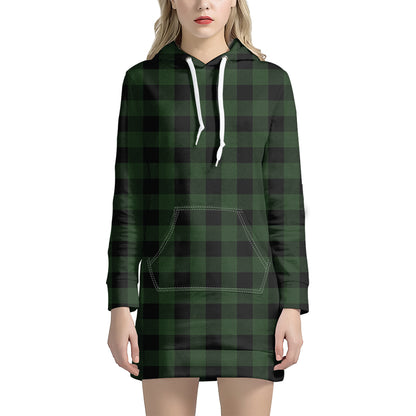 Green And Black Buffalo Plaid Print Hoodie Dress