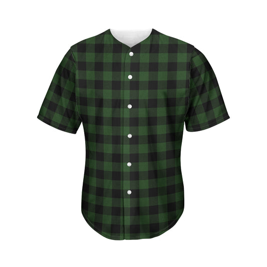 Green And Black Buffalo Plaid Print Men's Baseball Jersey