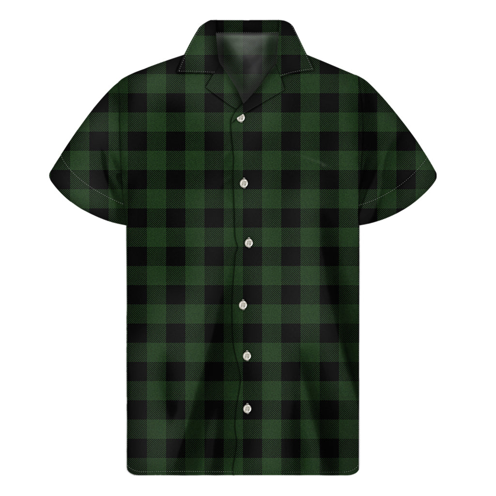Green And Black Buffalo Plaid Print Men's Short Sleeve Shirt