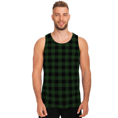 Green And Black Buffalo Plaid Print Men's Tank Top