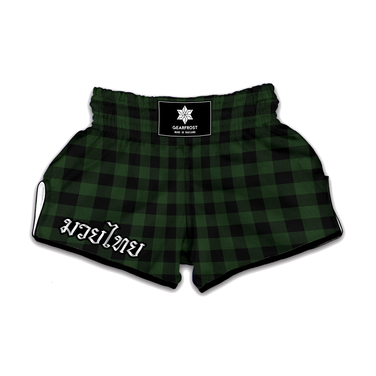 Green And Black Buffalo Plaid Print Muay Thai Boxing Shorts