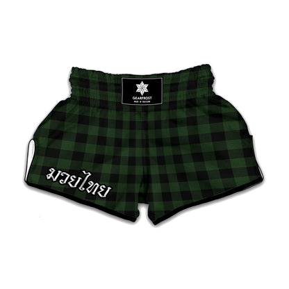 Green And Black Buffalo Plaid Print Muay Thai Boxing Shorts
