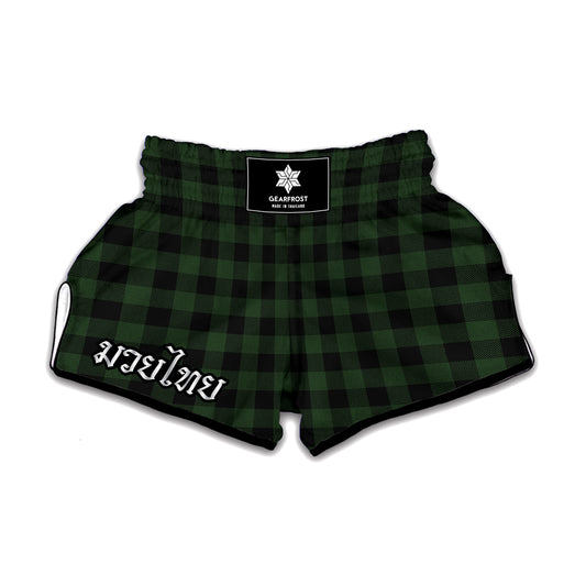 Green And Black Buffalo Plaid Print Muay Thai Boxing Shorts