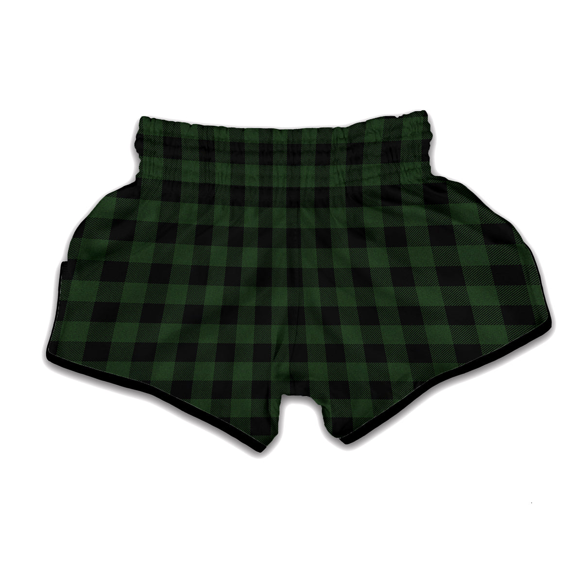 Green And Black Buffalo Plaid Print Muay Thai Boxing Shorts