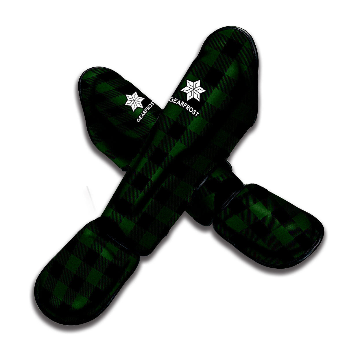 Green And Black Buffalo Plaid Print Muay Thai Shin Guard
