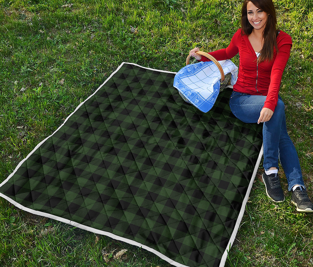 Green And Black Buffalo Plaid Print Quilt