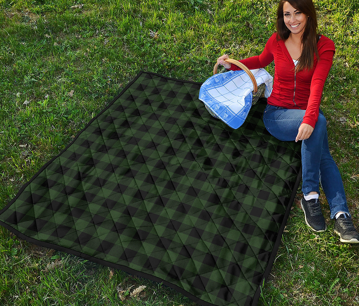 Green And Black Buffalo Plaid Print Quilt