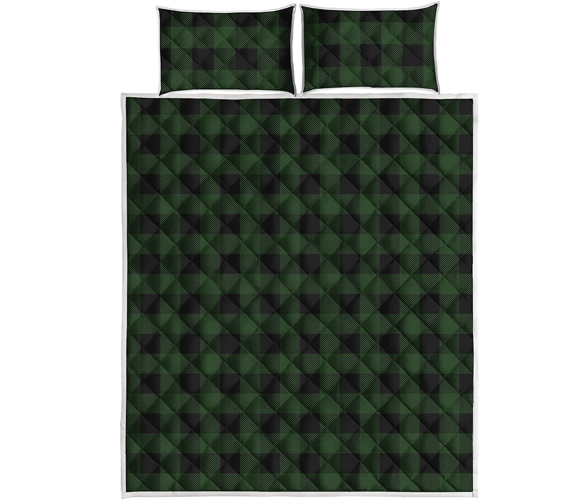 Green And Black Buffalo Plaid Print Quilt Bed Set