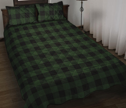 Green And Black Buffalo Plaid Print Quilt Bed Set