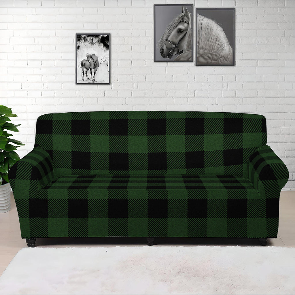 Green And Black Buffalo Plaid Print Sofa Cover