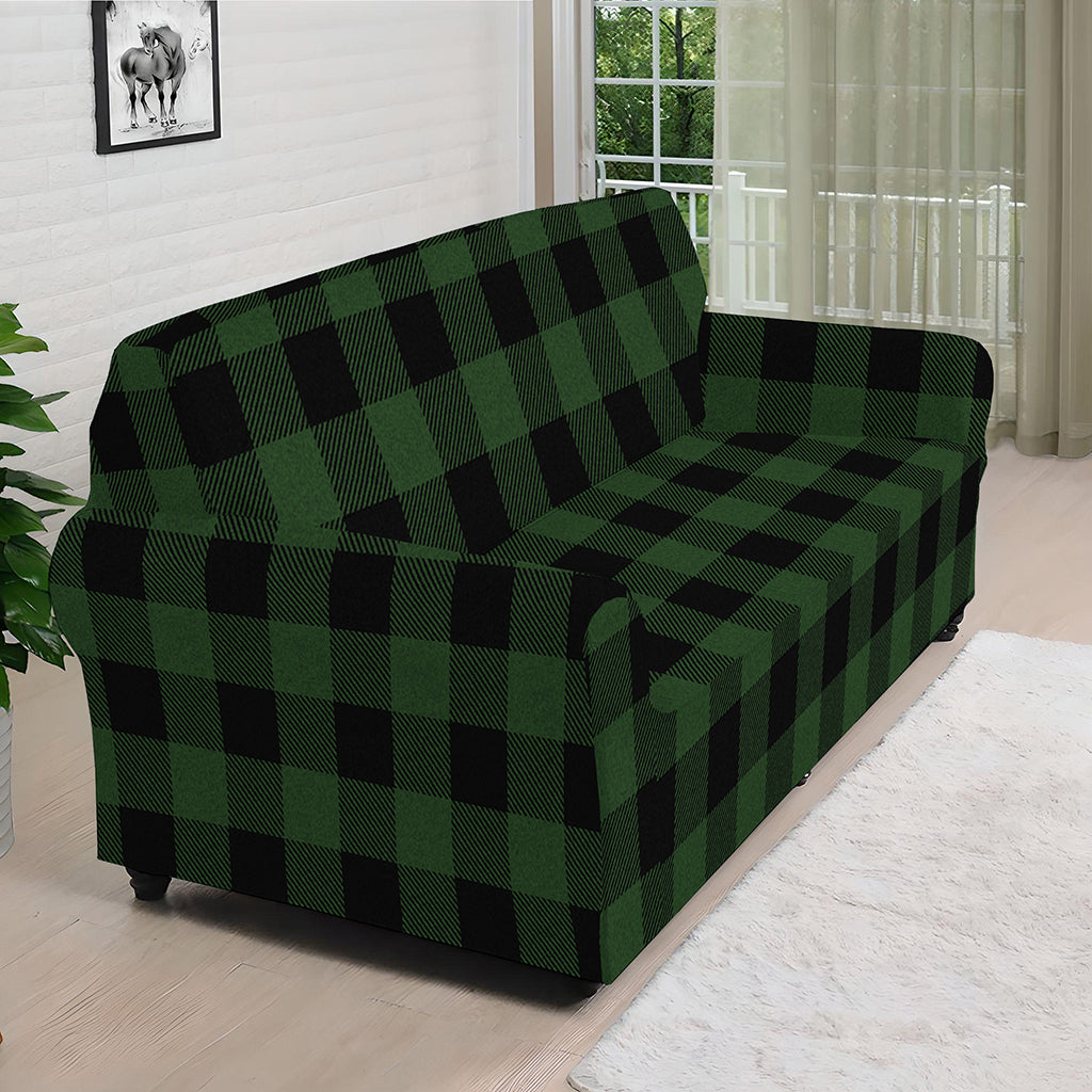 Green And Black Buffalo Plaid Print Sofa Cover