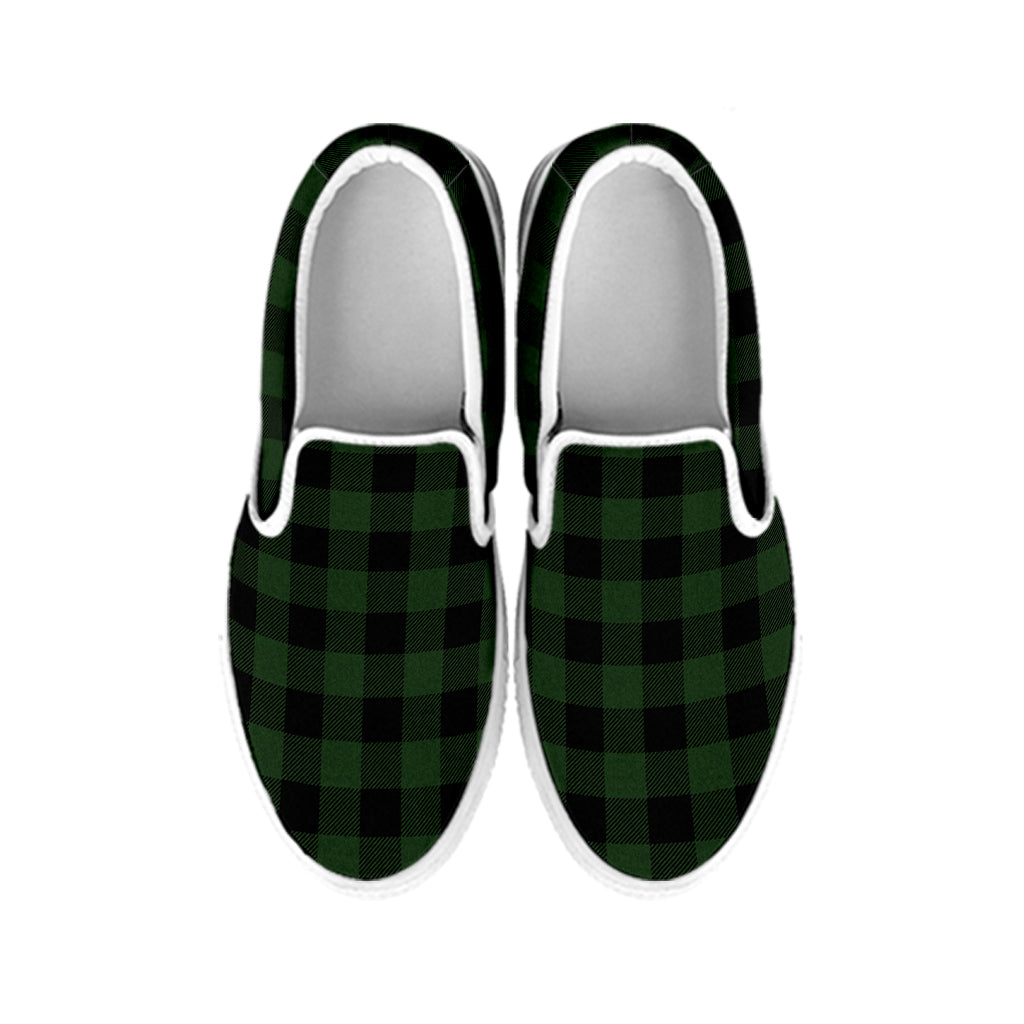 Green And Black Buffalo Plaid Print White Slip On Shoes