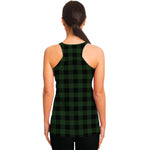 Green And Black Buffalo Plaid Print Women's Racerback Tank Top