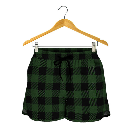 Green And Black Buffalo Plaid Print Women's Shorts