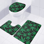 Green And Black Cannabis Leaf Print 3 Piece Bath Mat Set
