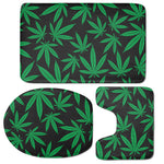 Green And Black Cannabis Leaf Print 3 Piece Bath Mat Set