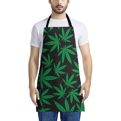 Green And Black Cannabis Leaf Print Apron