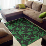 Green And Black Cannabis Leaf Print Area Rug