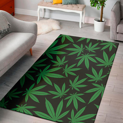 Green And Black Cannabis Leaf Print Area Rug