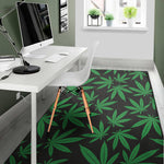 Green And Black Cannabis Leaf Print Area Rug