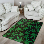 Green And Black Cannabis Leaf Print Area Rug
