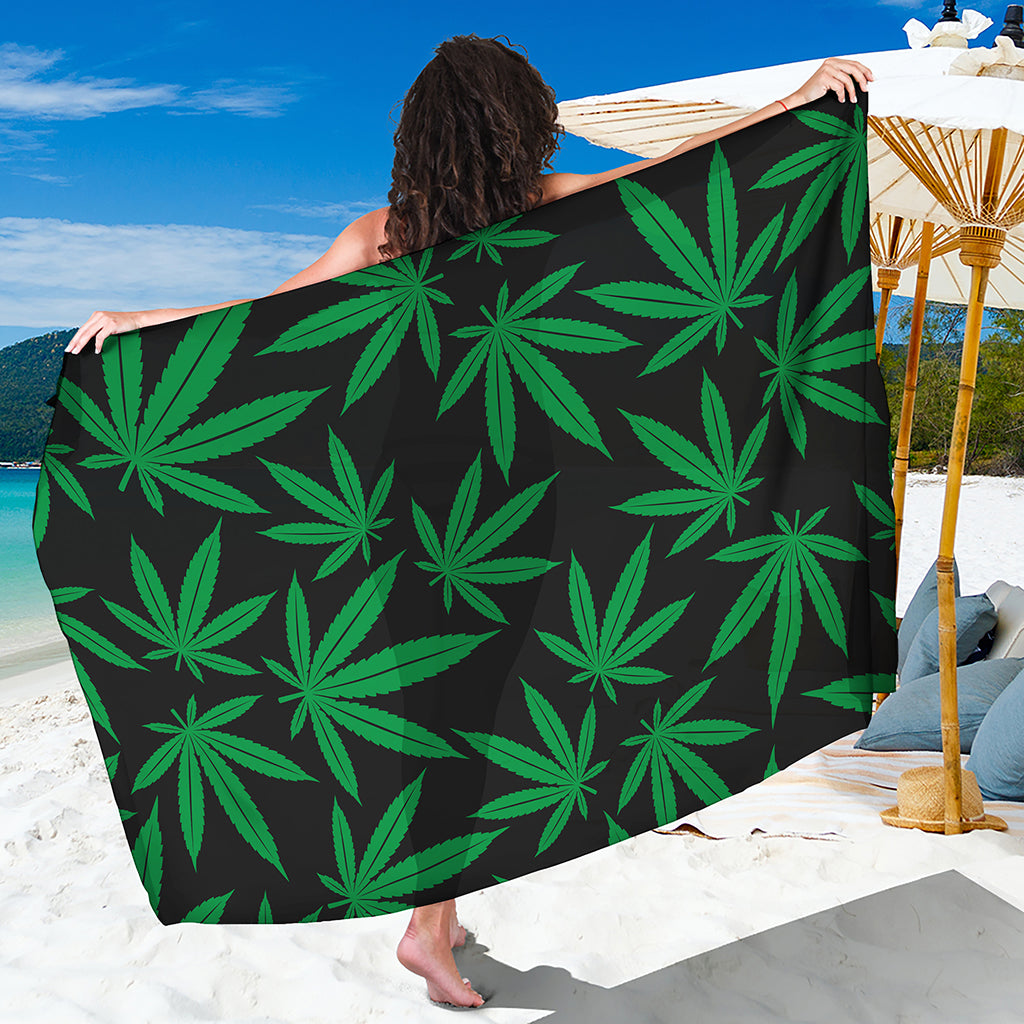 Green And Black Cannabis Leaf Print Beach Sarong Wrap