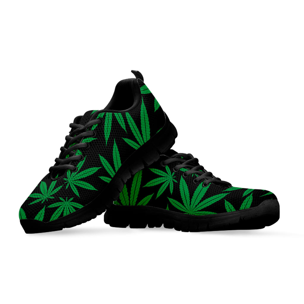 Green And Black Cannabis Leaf Print Black Sneakers